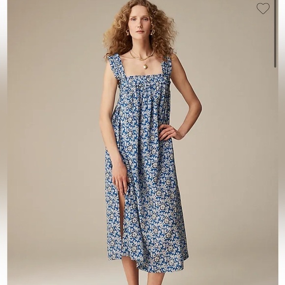 NWOT j crew Cotton voile ruffle-trim shift dress in cobalt floral - Picture 1 of 6
